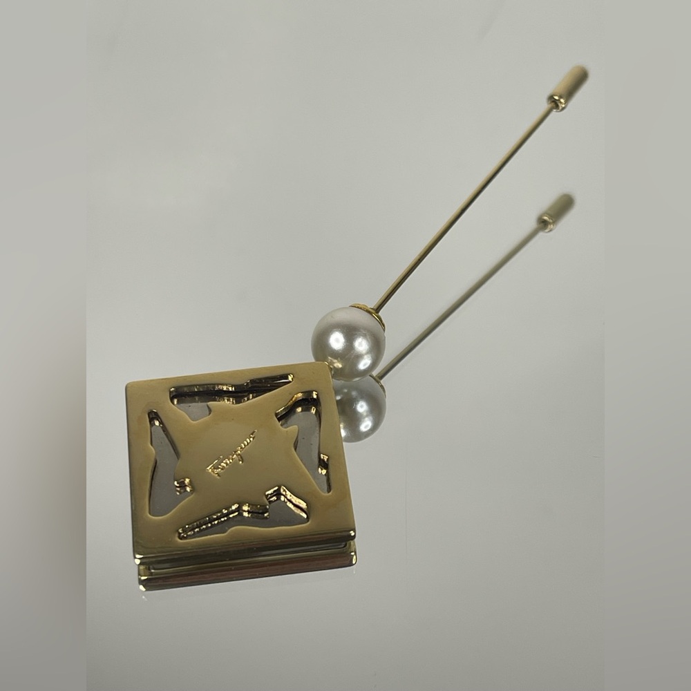 Salvatore Ferragamo, Gold Tone and Pearl Brooch